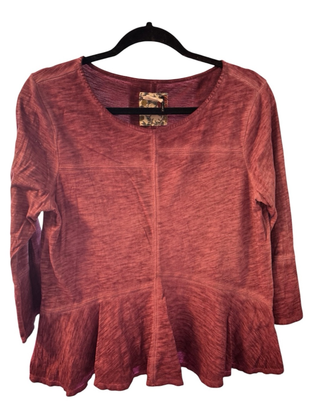 Flared Peplum Tunic in purple - Scoop Neck, 3/4 Sleeves